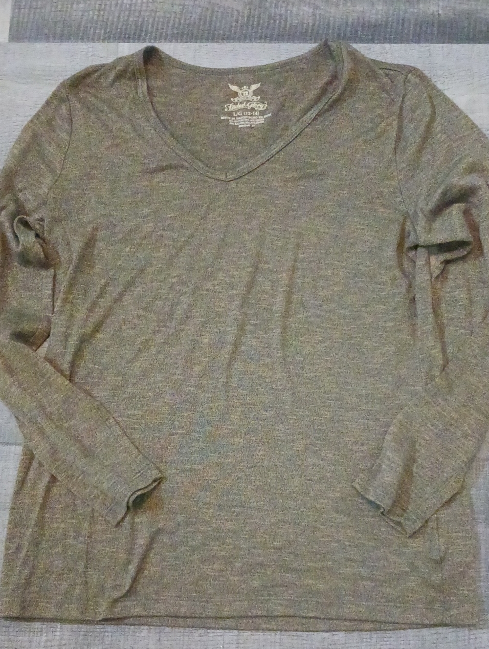 Faded Glory Olive Green V-Neck Long Sleeve Top
